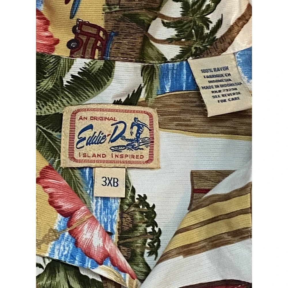 Vtg Eddie D Mens Hawaiian Shir 3XB Short Sleeve 100% Rayon Coconut Shell Buttons